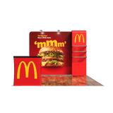 A 10ft trade show booth kit featuring the McDonald's brand with red and yellow colors and an image of a burger.