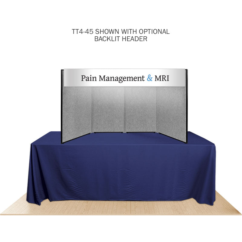 Promoter backlit table top display in gray on white background. 
