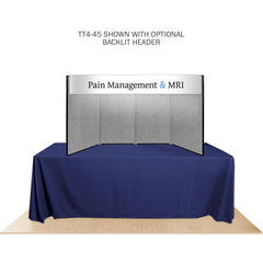 Promoter backlit table top display in gray on white background. 